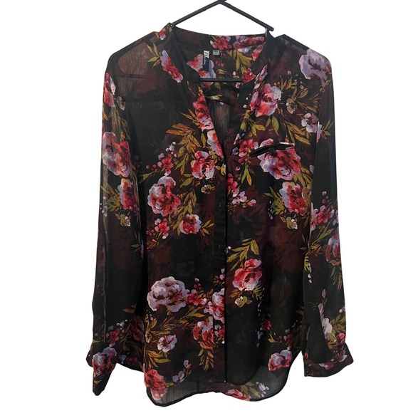 Kut from the Kloth Tops - KUT from the Kloth Women‎ Black Floral Sheer Long Sleeve Button Down Blouse Sz M